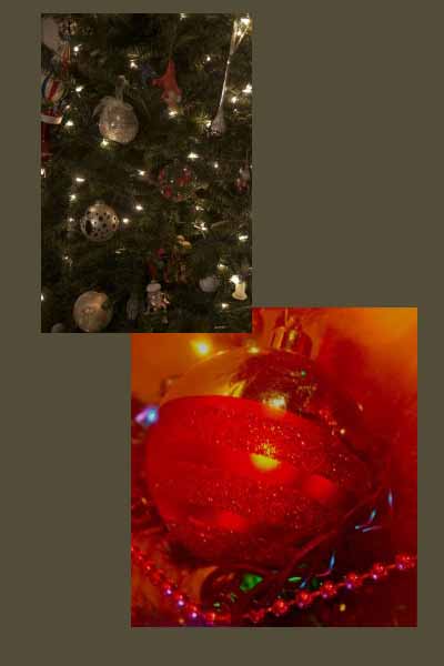 two pictures of Christmas ornaments