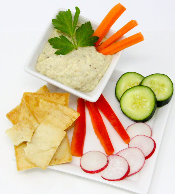 White Bean Artichoke Herb Dip with dipping vegetables