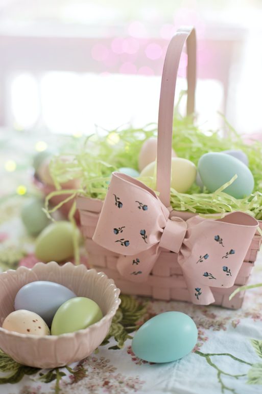Basket filled with colorful eggs
