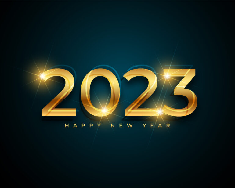 shiny 2023 golden text for new year event card vector. Accredited: <a href="https://www.freepik.com/free-vector/shiny-2023-golden-text-new-year-event-card_33150101.htm#query=2023&position=10&from_view=search&track=sph">Image by starline</a> on Freepik