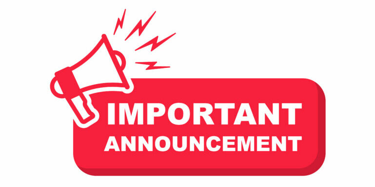Important announcement text with a megaphone in red and white